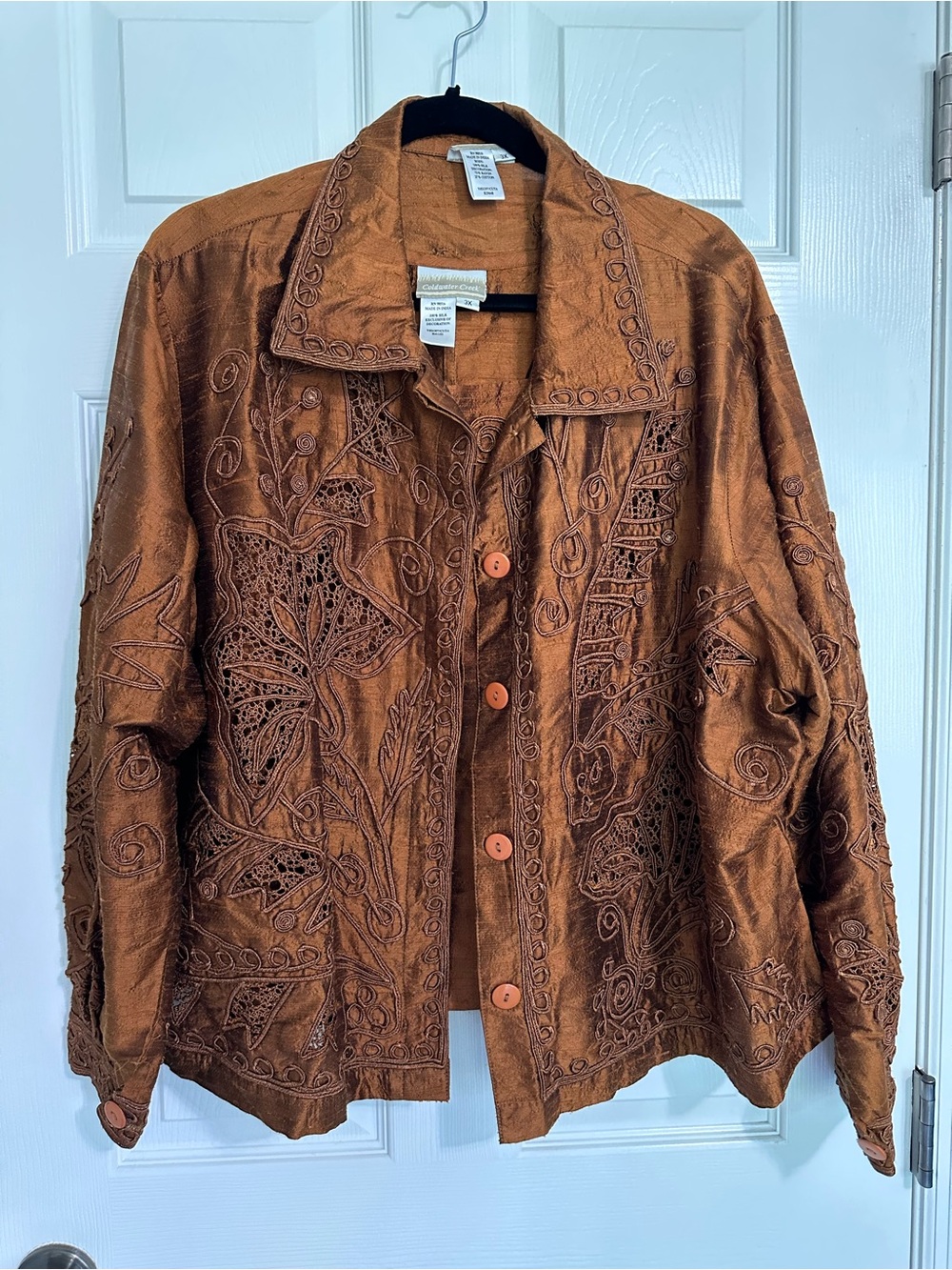 Coldwater Creek 100% Silk Embroidered Copper Jacket With Matching Silk Shell.